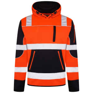 High Vis 4 Pockets Pullover Hoodie - Orange/Navy