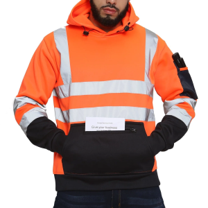 High Vis 3 Zip Pockets Pullover Hoodies - Orange/Navy