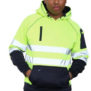 High Vis 3 Pockets 5 thread Pullover Hoodies - Yellow/Navy