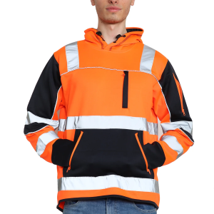 High Vis 4 Pockets Pullover Hoodie - Orange/Navy