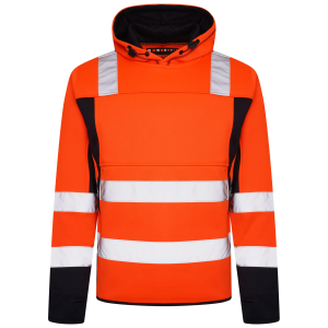 High Vis 2 Long Pockets Pullover Hoodie - Orange/Navy